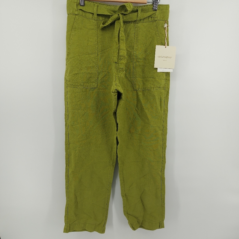 Cynthia Rowley Linen Blend High Rise Straight Leg Green Belted Pants Size 6